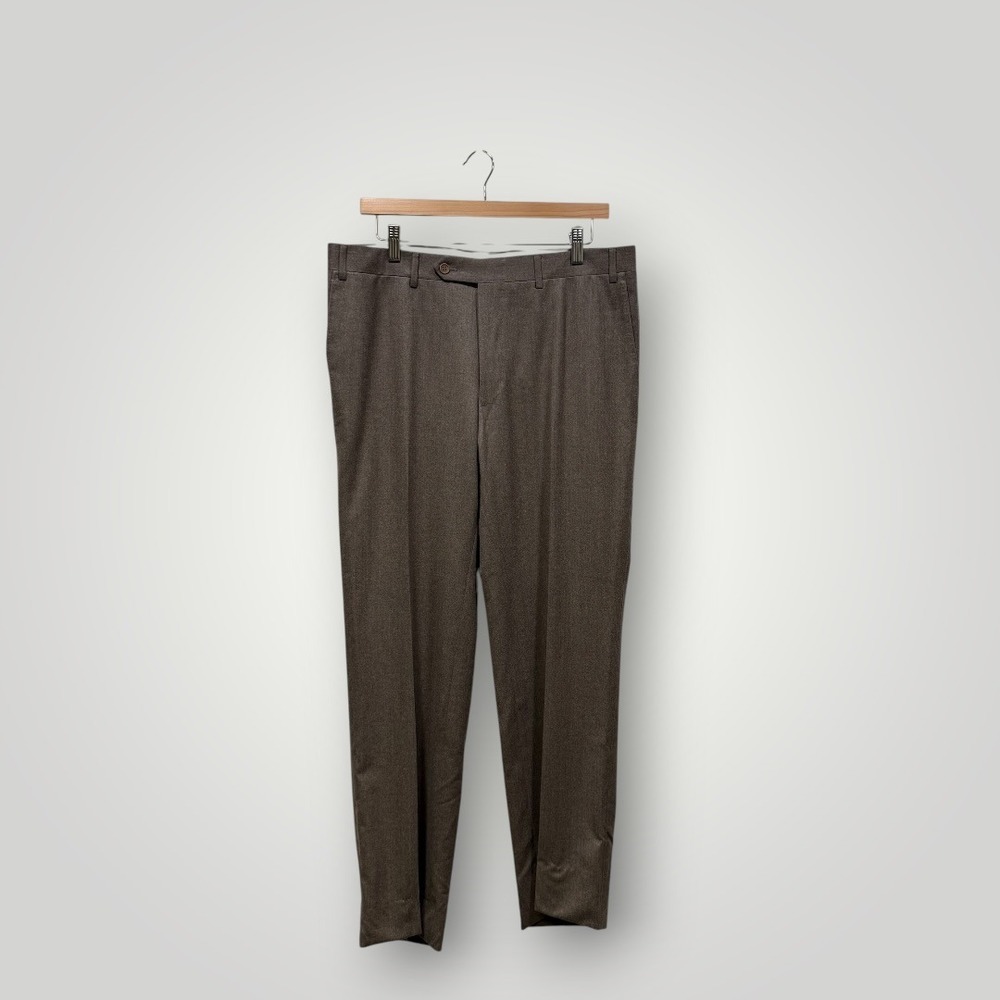 Canali 1934 Mens Brown 100% Wool Flat Front Dress Trousers Made in Italy Size 34